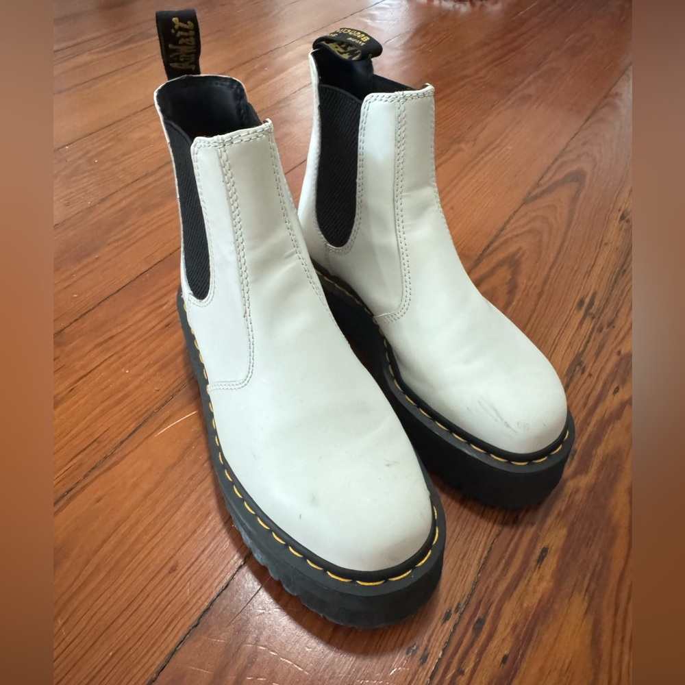 Dr. Martens White Ankle Boots with Elastic Panels